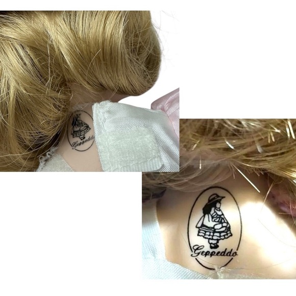 Geppeddo Vintage Porcelain Angel Doll Detachable Wings Pink Satin Dress 8” - Picture 10 of 16